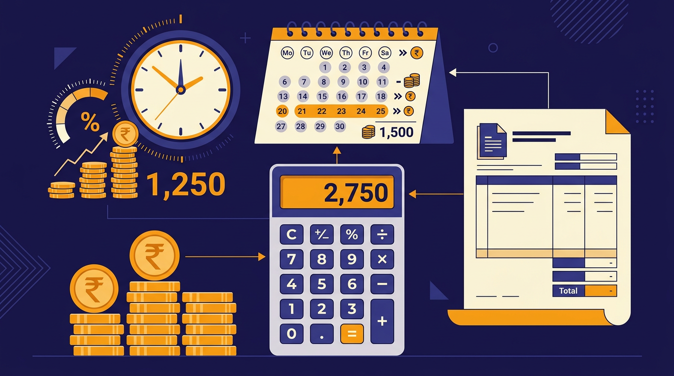 GST late fee and interest calculator 2026 with penalty table and examples — BikriBook